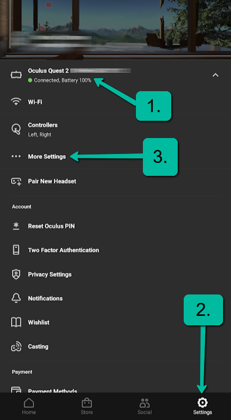 1. Select VR glasses
2. Settings
3. "Further settings"