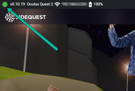 The Oculus Quest VR headset is connected to SideQuest