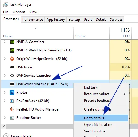 Proceso de Oculus OVRServer_x64