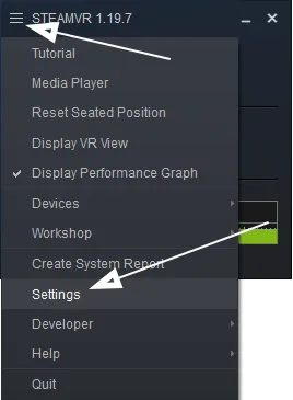 Seleccione la configuración de SteamVR